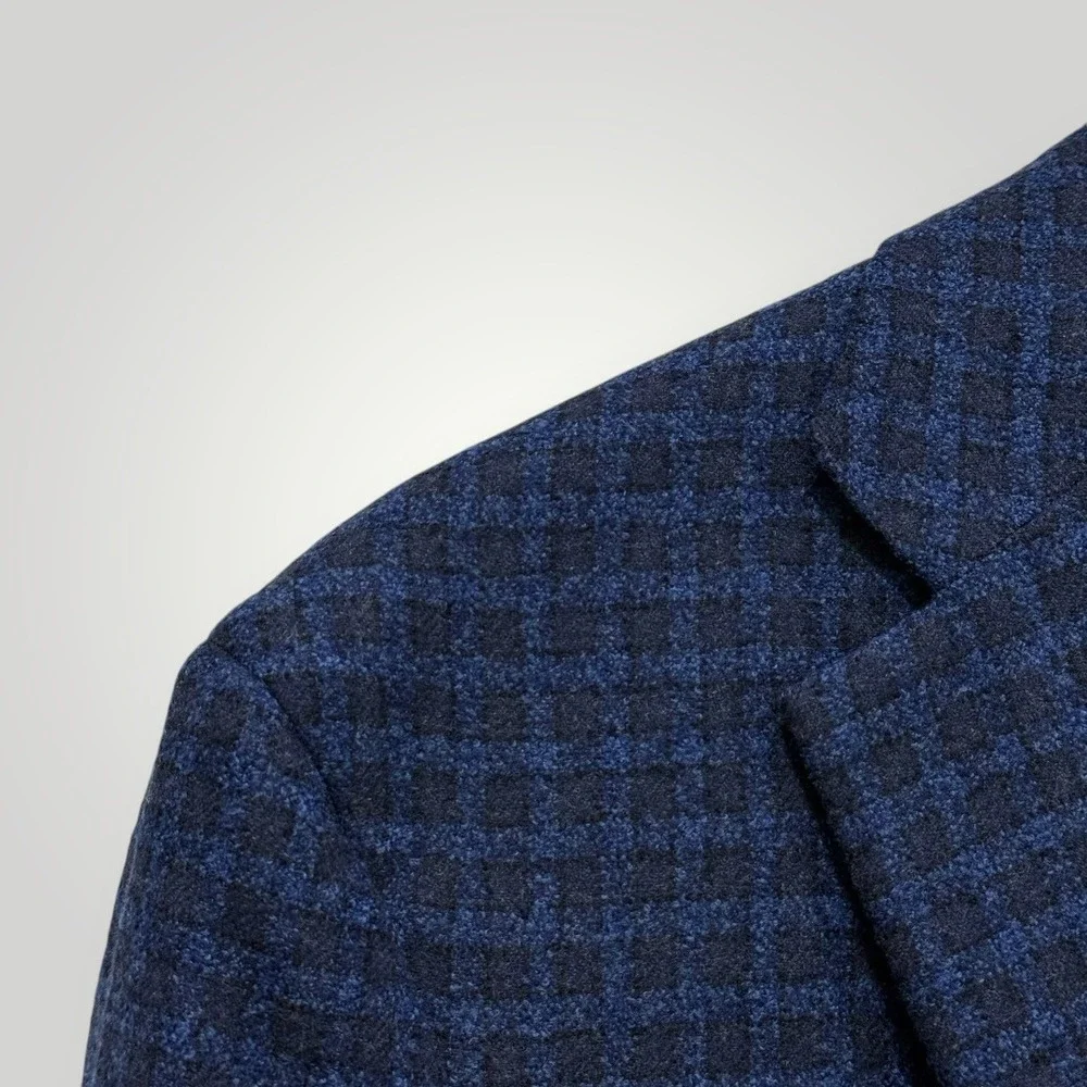 Isaia Napoli Blue Wool Silk Cashmere Check Sport Coat Blazer Made‎ in Italy 52R